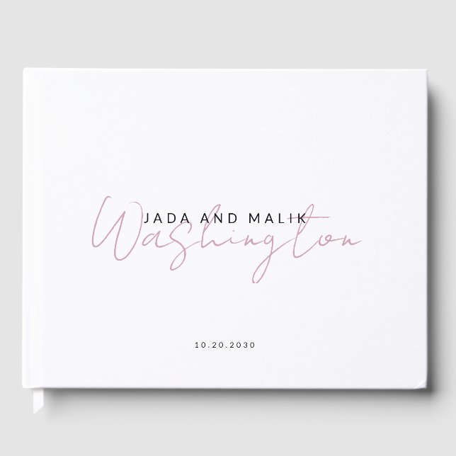 Couple Name Wedding Monogram Pink Script Name Guest Book (Front)