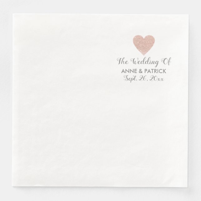 Couple Names Bright Rose Heart Love Wedding  Napkin (Front)