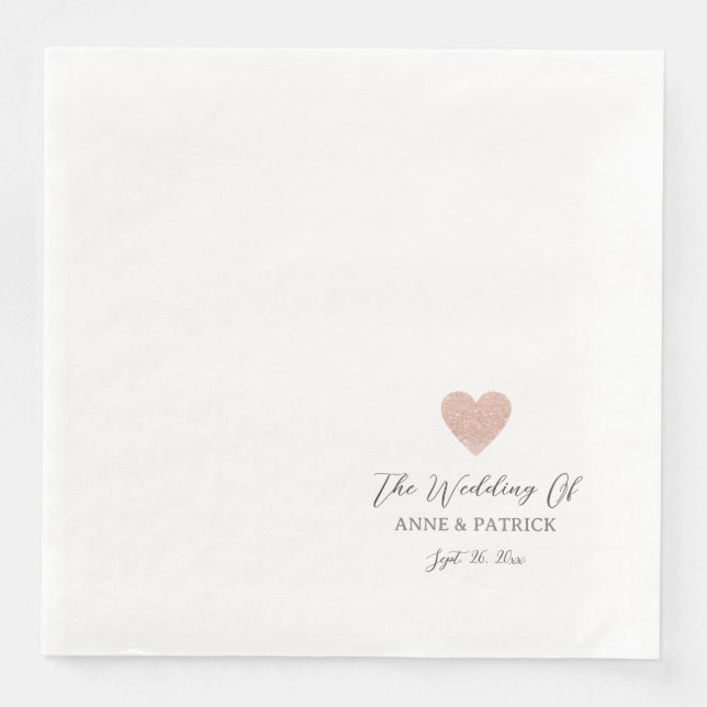 Couple Names Dusty Rose Wedding Heart  Napkin (Front)