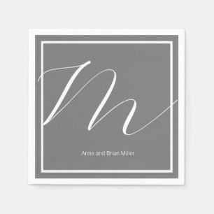 Couple Names Elegantly Monogrammed Grey Napkin