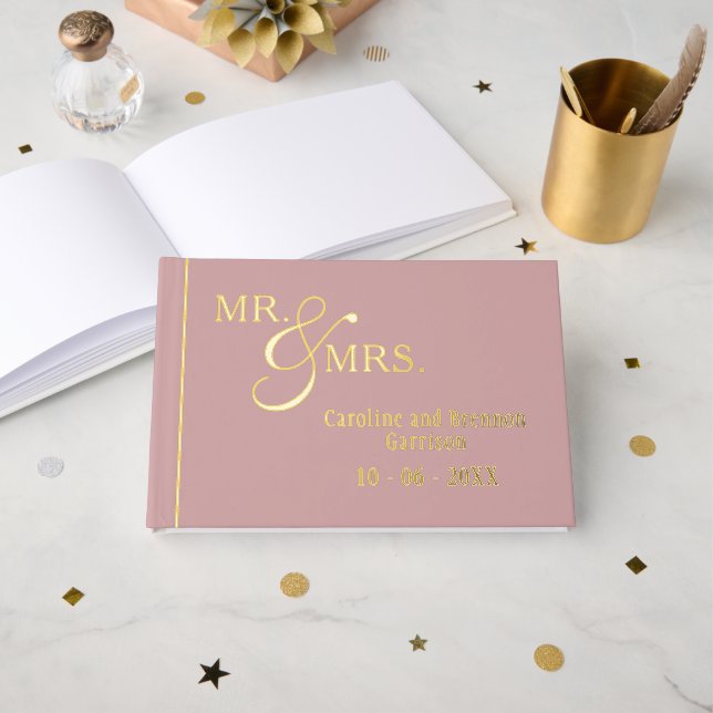 Couple Names Established Date Year Gold Guest Book (Front Open)