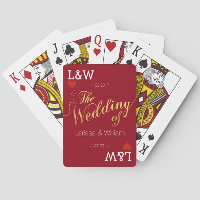 couple names, love celebration, wedding red playing cards (Back)