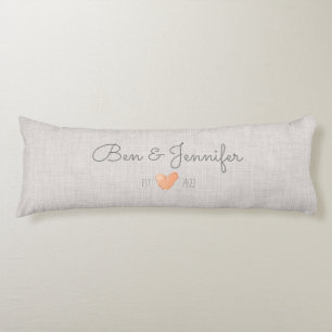 Couple NAMES Orange Watercolor Heart Linen Love  Body Cushion