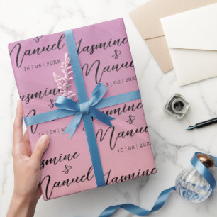Couple Names Pink Gift Wrapping Paper Wedding
