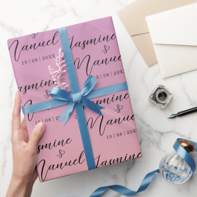 Couple Names Pink Gift Wrapping Paper Wedding (Gifting)