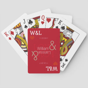 couple names, romantic celebration, wedding red playing cards