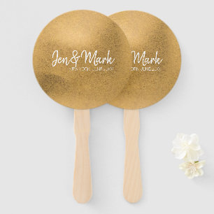 Couple Names, State, Wedding Date on Faux Gold Hand Fan