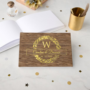 Couple Names Wedding Date Laurel Wreath Gold Guest Book