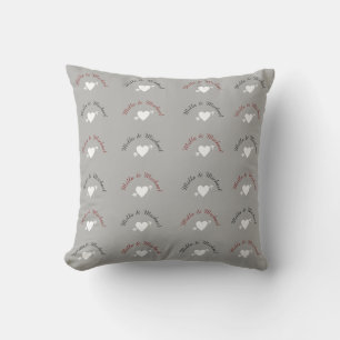 Couple Names with Hearts, Love Monogram on grey Outdoor Cushion