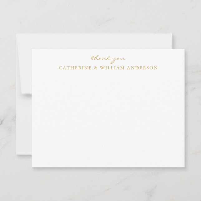 Couple Newlywed Gold Script Thank You Stationery Card (Front)
