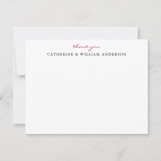 Couple Newlywed Red Script Thank You Stationery No Card (Front)