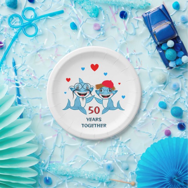 Couple of blue sharks paper plate (Party)