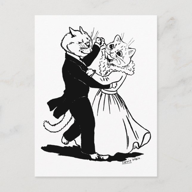 Couple of Cats Dancing, Louis Wain Postcard (Front)