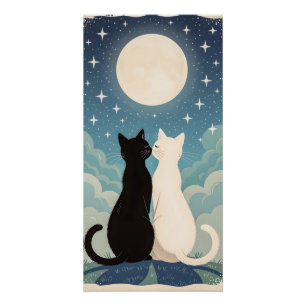 Couple of Cats in Love Kissing Under the Moon Poster