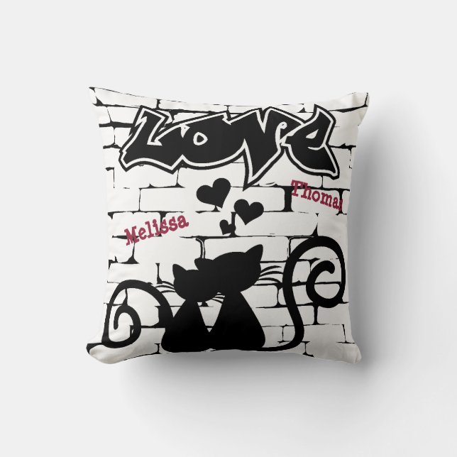 Couple of Kittens  in Love on Graffiti Wall Cushion (Front)