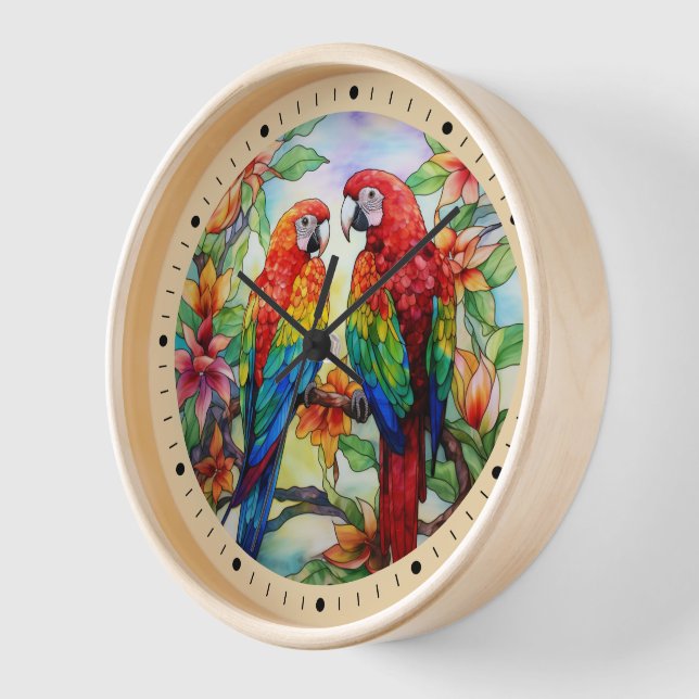  Couple Of. Parrots Stained Glass Clock (Angle)