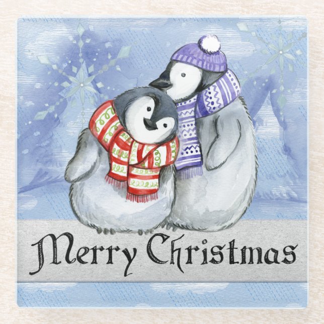 Couple of Penguins Glass Coaster (Front)