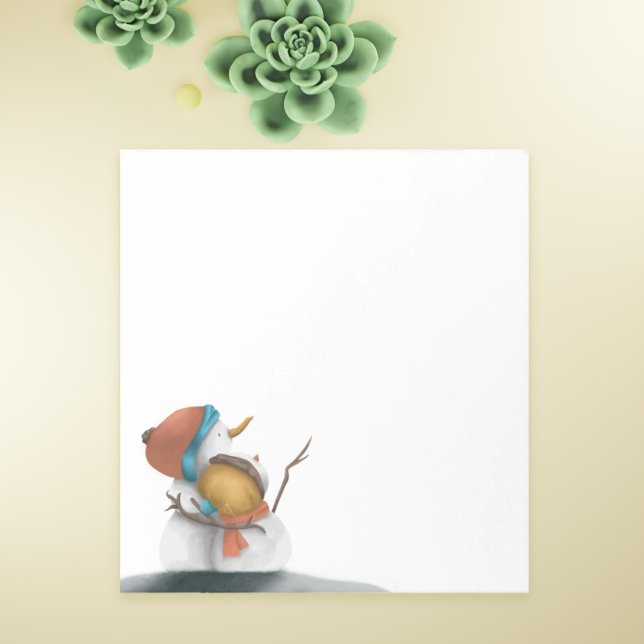 Couple of snowmen giving hugs winter holiday notepad (Cute winter Christmas anniversary notepad with two snowmen hugging)
