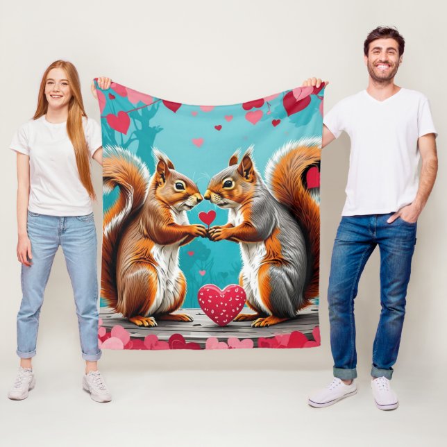 Couple of Squirrels In love Fleece Blanket (In Situ)