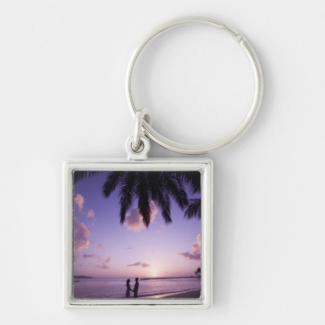 Couple on beach, Windjammer Landing, St. Lucia Key Ring (Front)