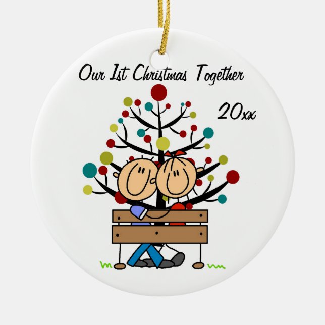 Couple on Bench Personalised Holiday Ornament (Front)