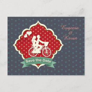Couple on bicycle Retro Save the Date Postcard