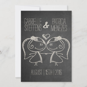 Couple on Blackboard Lesbian Wedding Invitation