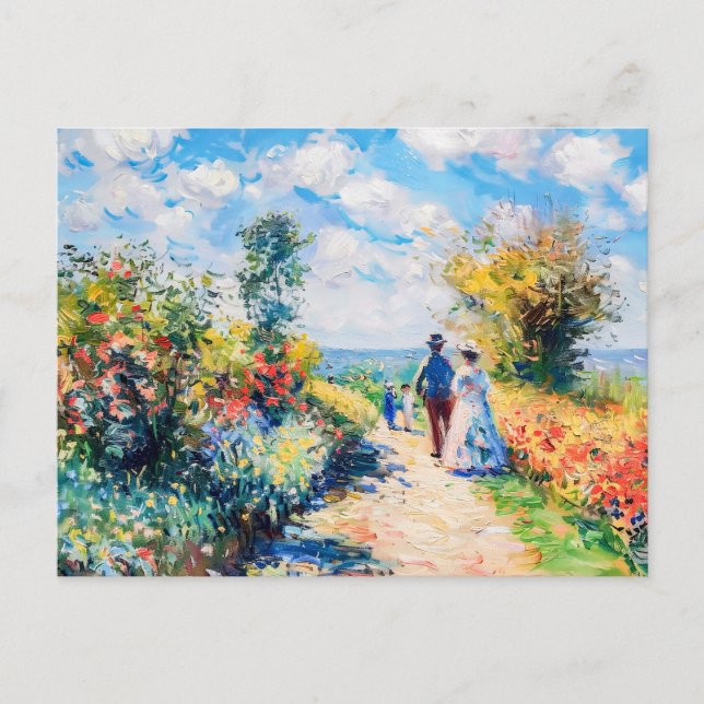 Couple on garden path by the lake holiday postcard (Front)
