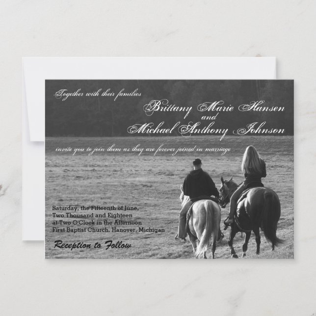 Couple on Horses Rustic Wedding Invitations (Front)