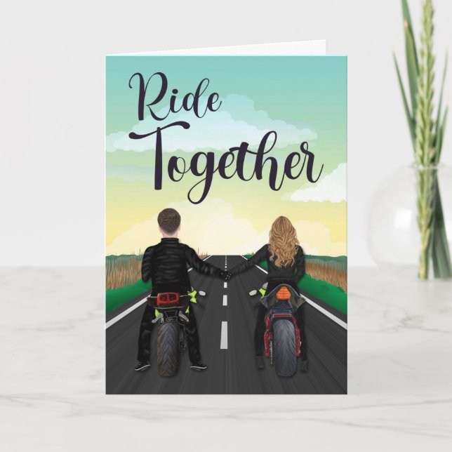 Couple on Motorcycles for Happy Anniversary Card (Front)