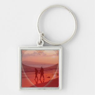 Couple on the Beach Valentine Key Ring