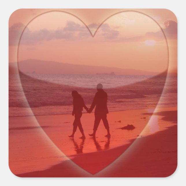 Couple on the Beach Valentine Square Sticker (Front)