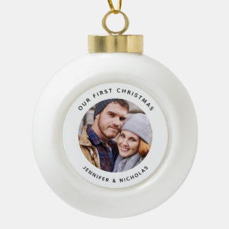 Couple Our First Christmas Photo  Ceramic Ball Christmas Ornament