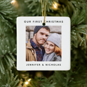 Couple Our First Christmas Photo Ceramic Ornament