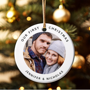 Couple Our First Christmas Photo Ceramic Tree Decoration