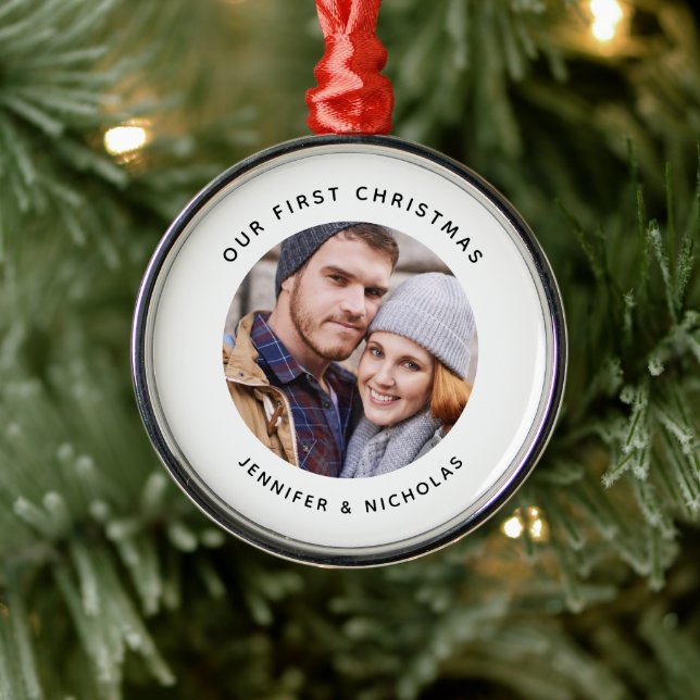 Couple Our First Christmas Photo Metal Tree Decoration (Tree)