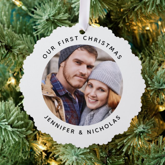 Couple Our First Christmas Photo  Tree Decoration Card (Insitu (Tree))