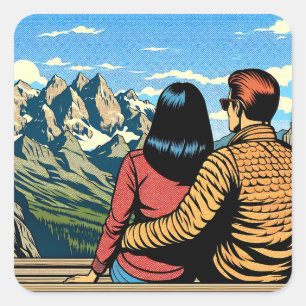 Couple overlooking a Scenic View Square Sticker