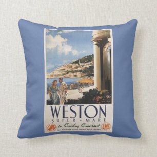 Couple Overlooking Coast Railway Poster Cushion