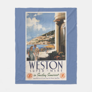 Couple Overlooking Coast Railway Poster Fleece Blanket