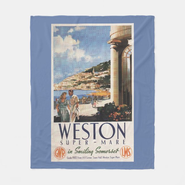 Couple Overlooking Coast Railway Poster Fleece Blanket (Front)