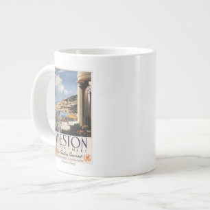 Couple Overlooking Coast Railway Poster Large Coffee Mug