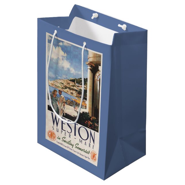 Couple Overlooking Coast Railway Poster Medium Gift Bag (Front Angled)