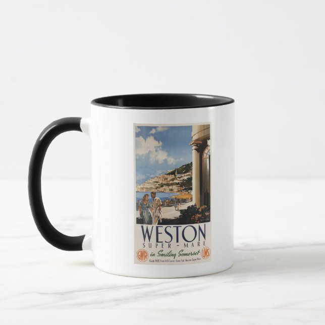 Couple Overlooking Coast Railway Poster Mug (Left)