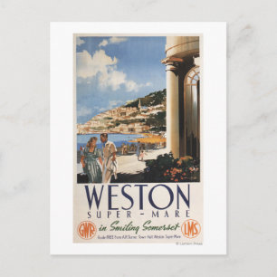 Couple Overlooking Coast Railway Poster Postcard