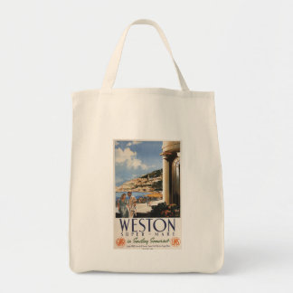 Couple Overlooking Coast Railway Poster Tote Bag
