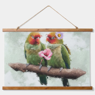 Couple Parrot Wall Art, Digital Oil Painting Hanging Tapestry