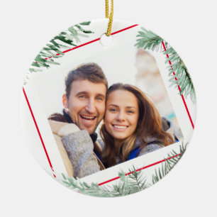 Couple Photo 1st Christmas Together Pine Bough Ceramic Tree Decoration