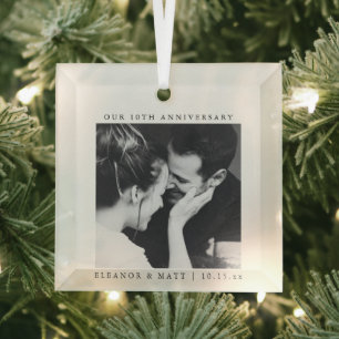 Couple Photo Anniversary Keepsake Christmas Gift Glass Tree Decoration