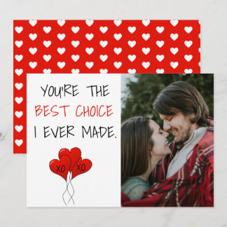 Couple Photo Best Choice Ever Valentine Red Hearts Holiday Card